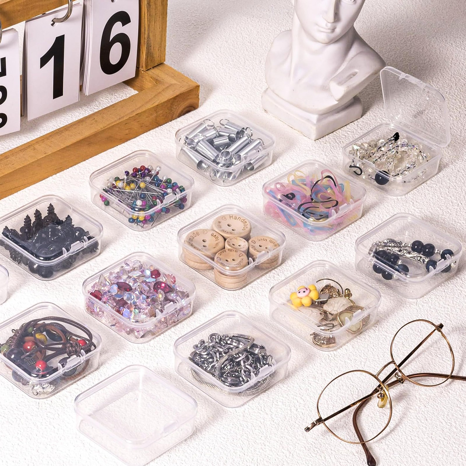 Costyleen 15 Pcs Small Bead Organizers – Clear Plastic Storage Small,