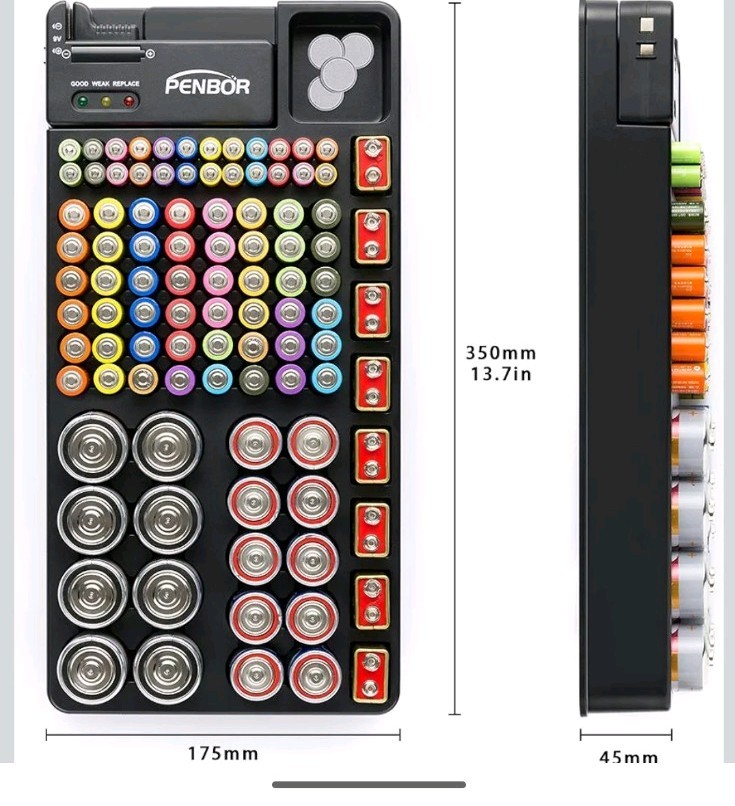 PENBOR Plastic Battery Storage Case, Tray Organizer & Tester