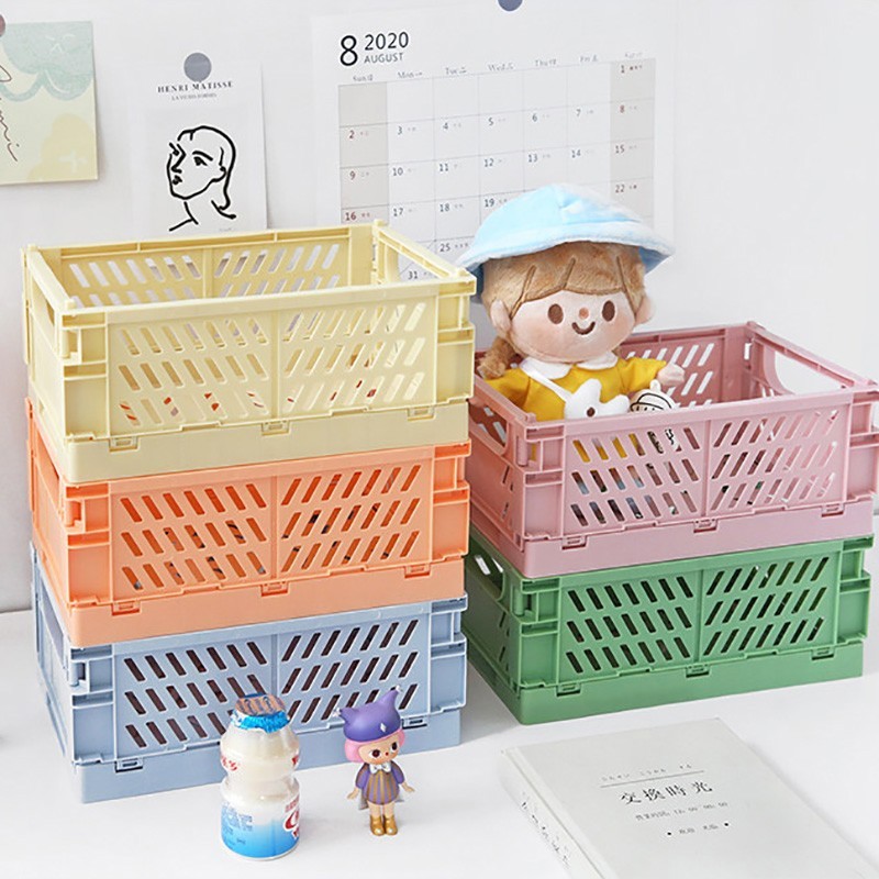 Folding Collapsible Storage Crates Plastic Basket Stacking Kitchen Store Boxes