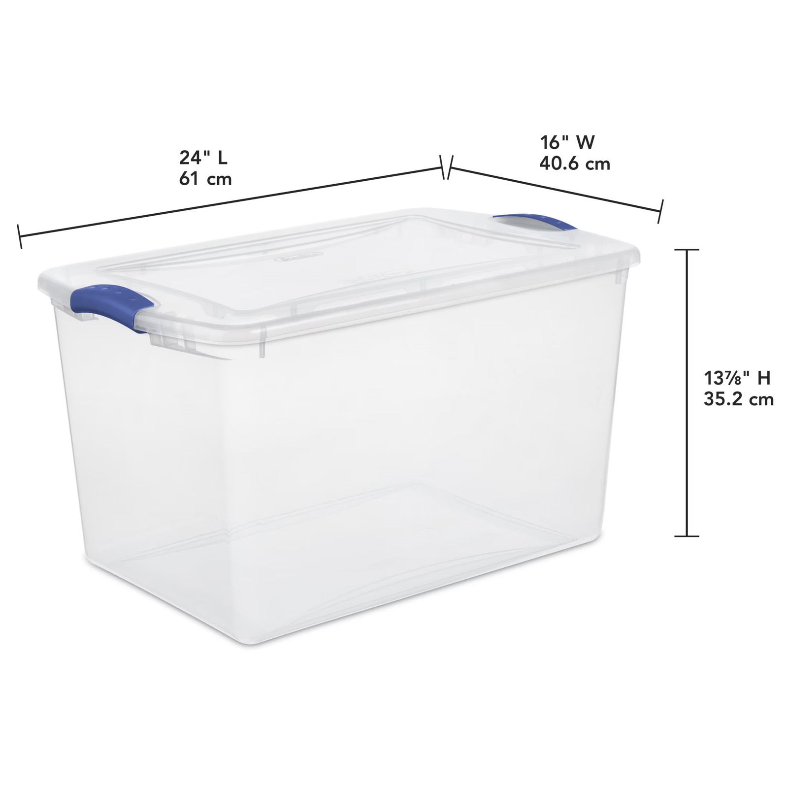 Large Storage Bin 66 Quart Clear with Blue Latch Lid