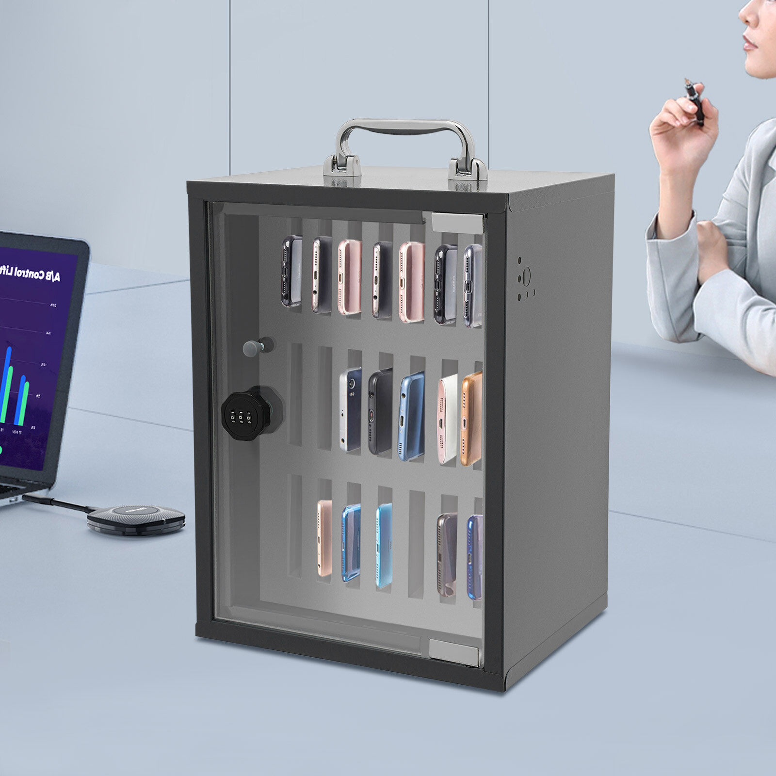 24 Slots Locker Cabinet Steel Cell Phones Password Storage Cabinet Rectangular