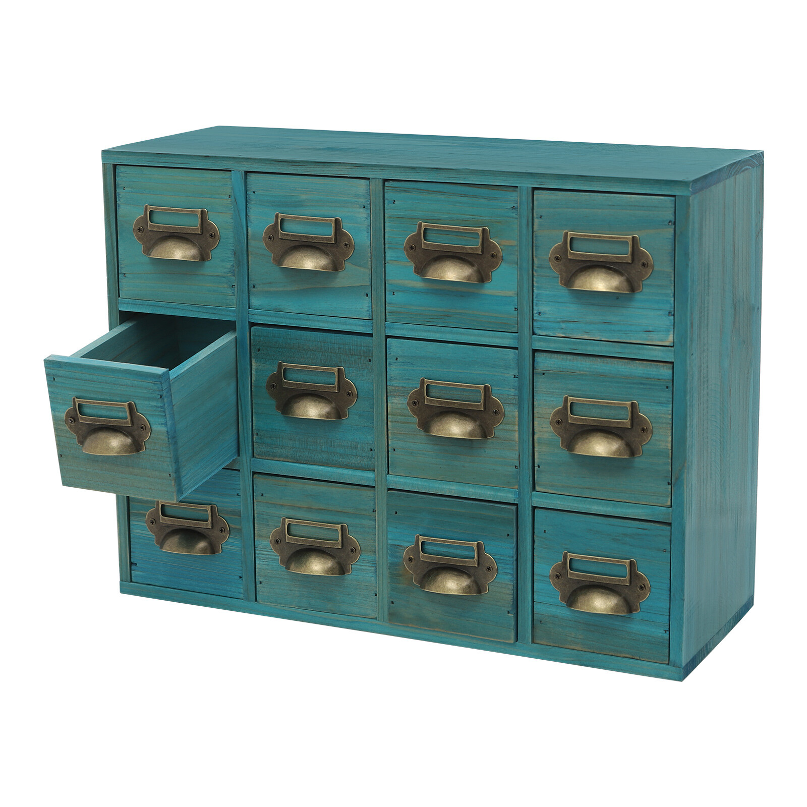12 Drawers Wooden Blue Cabinet Desktop Storage Organizer of Cabinet Bedroom