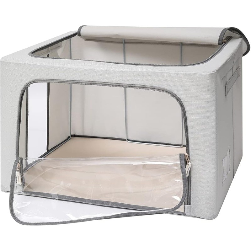 Stackable Foldable Storage Bin W/ Clear Windows Heavy Duty Zipper Organizer Box