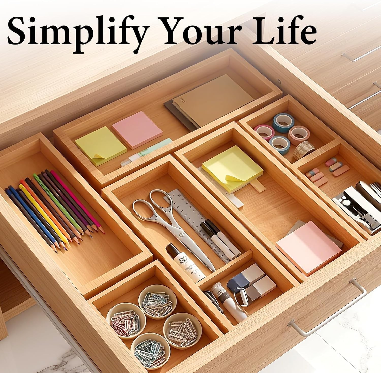 Chic Bamboo Drawer Organizer Set – 5 Stylish Dividers for a Clutter-Free Home
