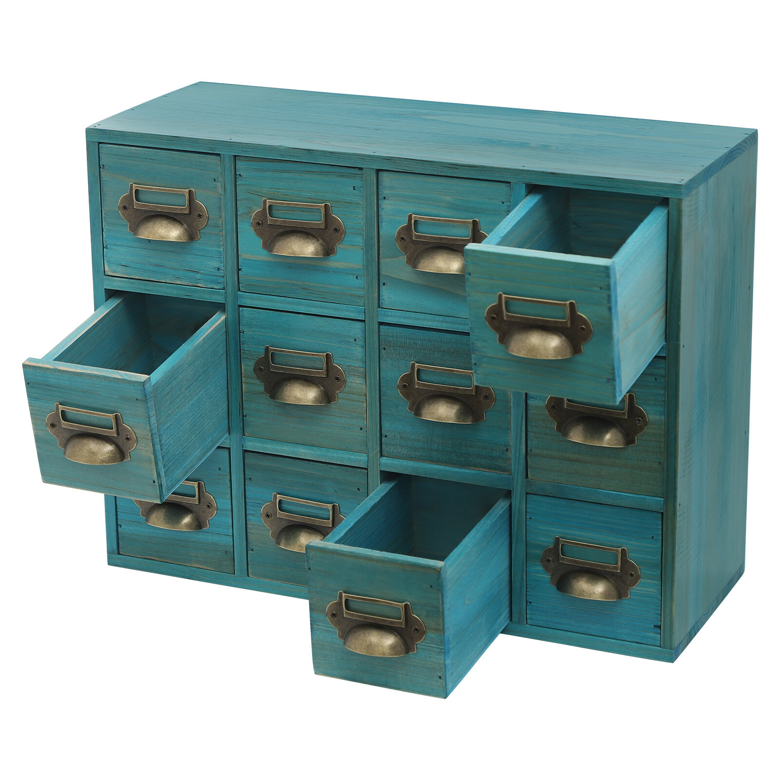 12 Drawers Wooden Blue Cabinet Desktop Storage Organizer of Cabinet Bedroom