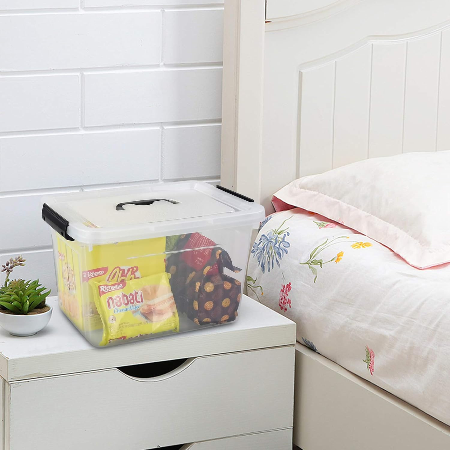 12 Quart Latching Storage Bin with Handle – Durable Plastic Organizer Box