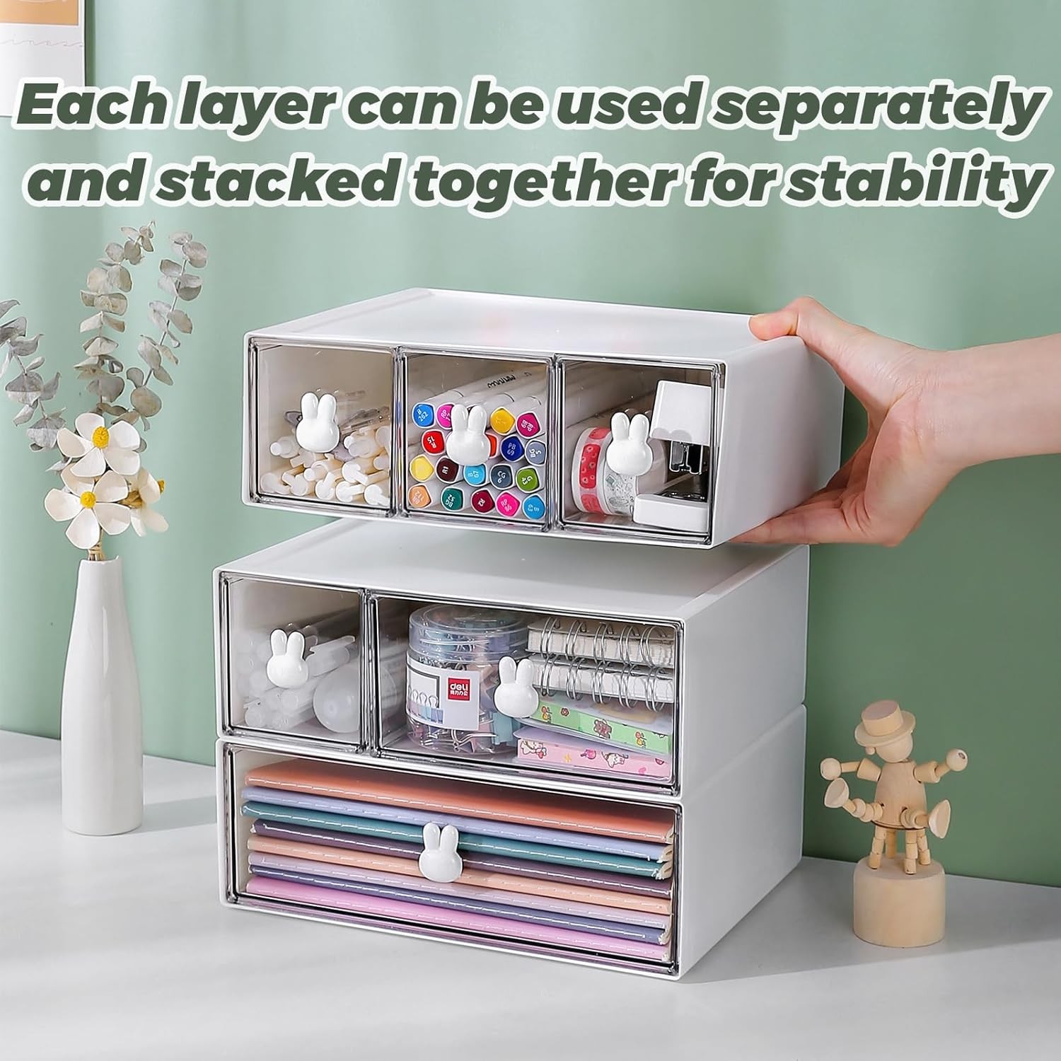 Plastic Desk Organizer with Drawers,Desktop Organizer Drawers Storage,3 Tier