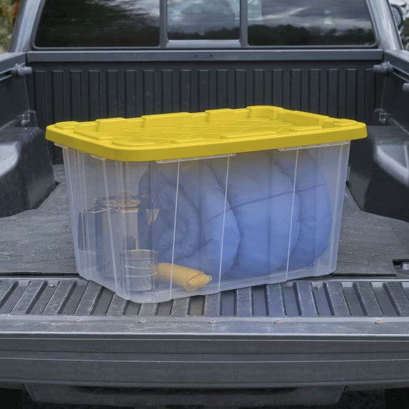 Sterilite 27 Gallon Clear Storage Tote 4pk Yellow Snap Lid