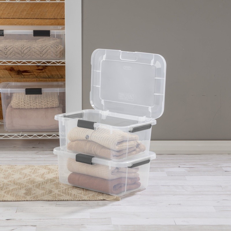 Stackable HingeLID Storage Bin W/ Clear Lid & Comfort Grip Handles 6 Pack New