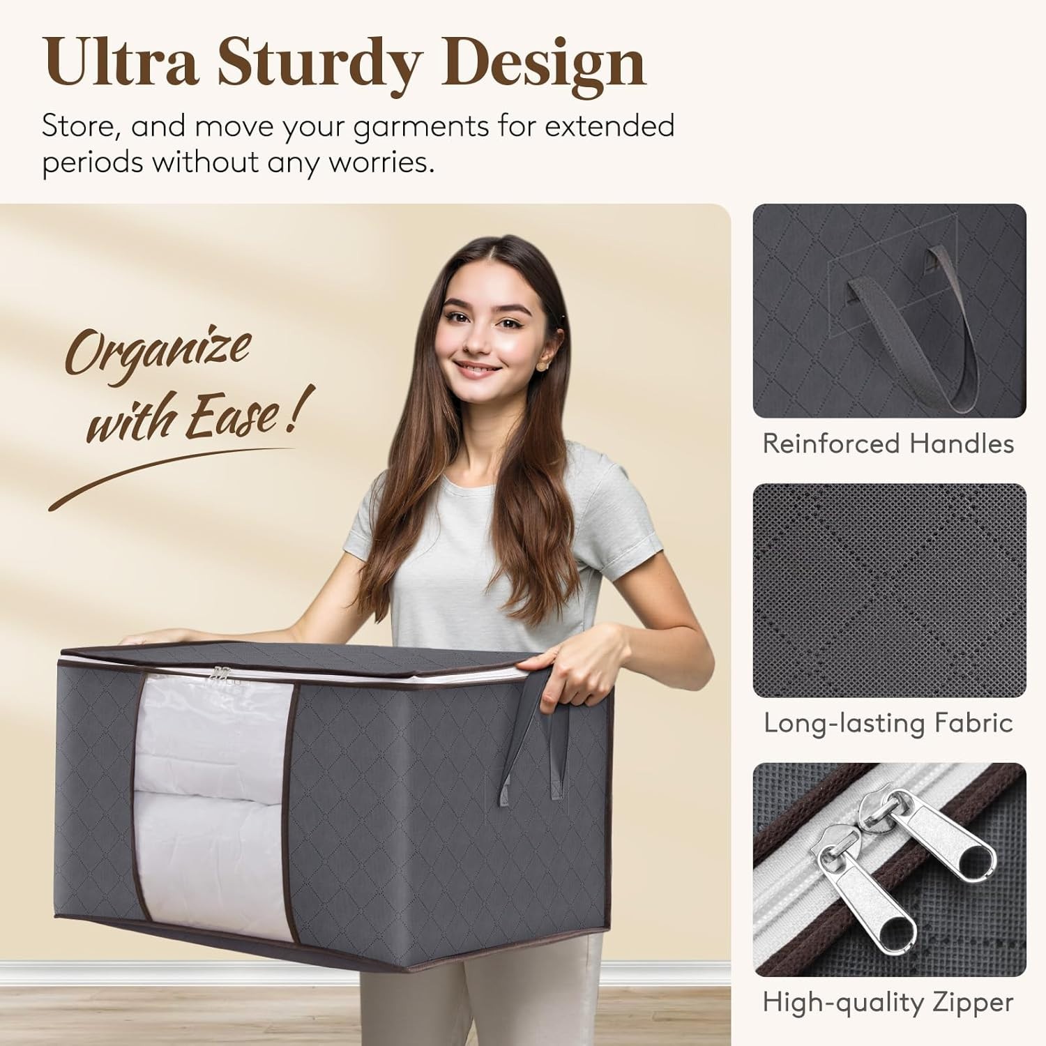 6 Pack Foldable Blanket Storage Bags with Zippers Lids for Home Organization