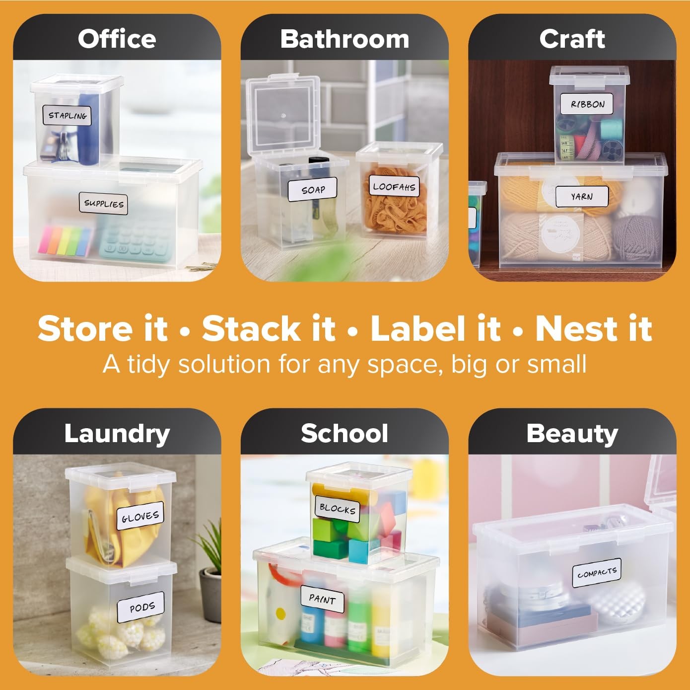 Bostitch Konnect Storage Containers One 1.5-Qt Box, Two 0.5-Qt Boxes, Clear
