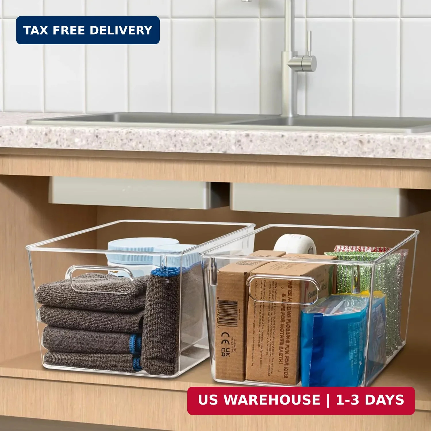 Tiawudi Set of 10 Clear Plastic Storage Bins, 4 Large and 6 Small Stackable Stor