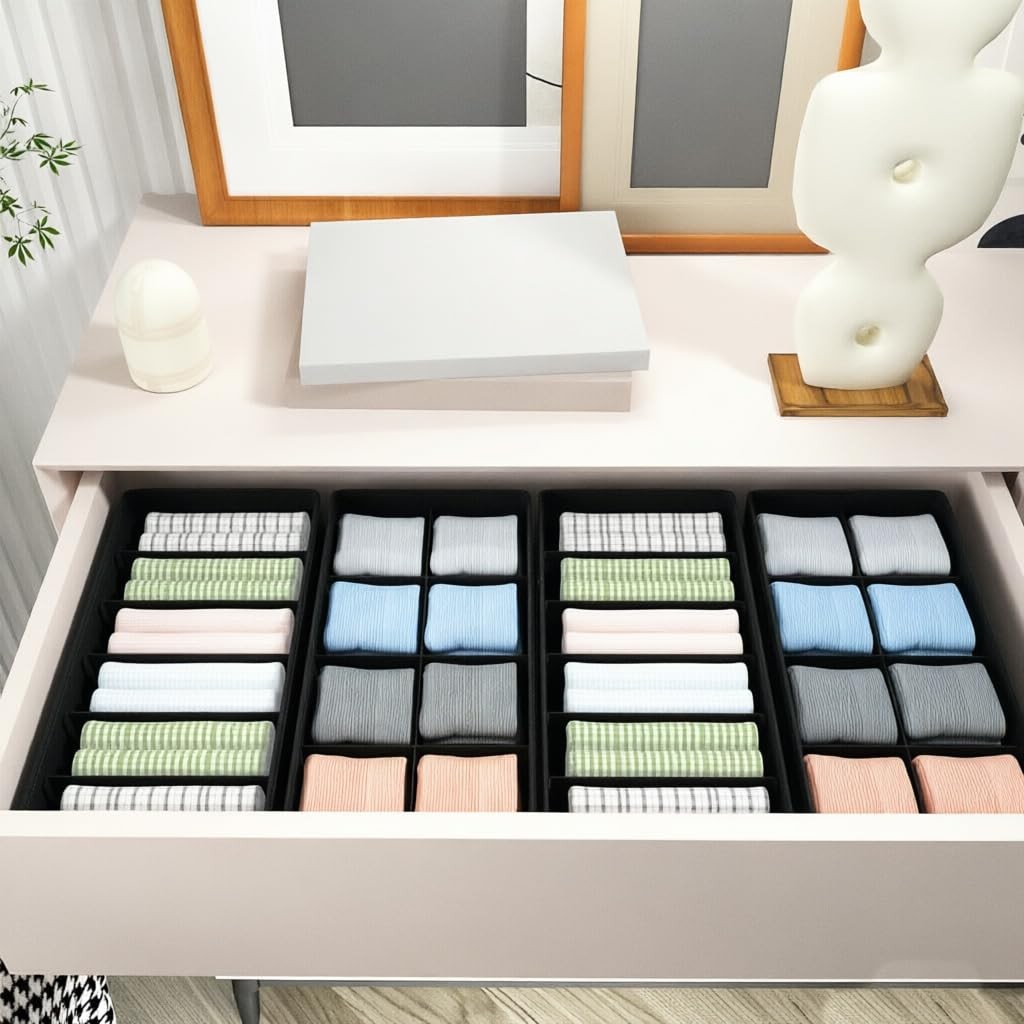 Sock and Underwear Drawer Organizer Dividers Collapsible Storage Boxes