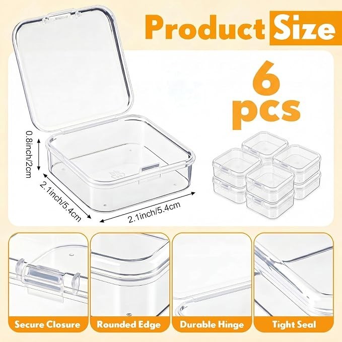 6Pc Clear Plastic Storage Boxes Mini Bead Jewelry Craft Organizer Cases