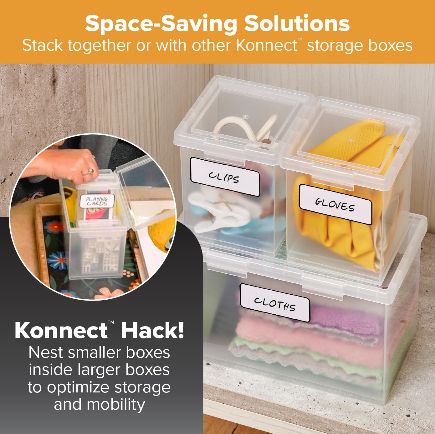 Bostitch Konnect Storage Containers One 1.5-Qt Box, Two 0.5-Qt Boxes, Clear