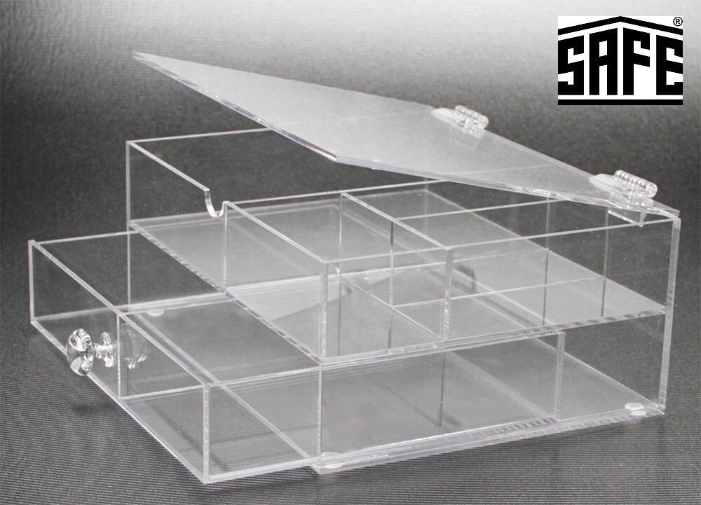 Acryl Schmuckkasten 2 Ebenen 6 Fächer Mix SAFE 5263 165x215x100mm + Klappdeckel