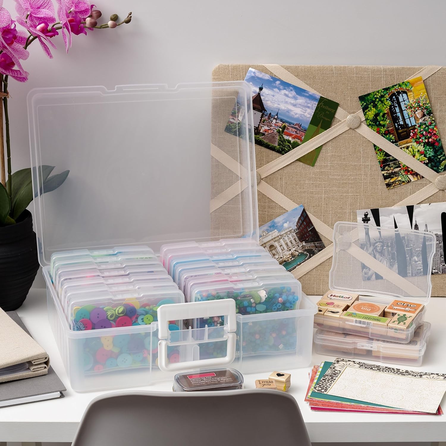 Photo Storage Box 16 Cases Fits 4×6 Pictures Cards Craft Organizer Clear 2 Pk