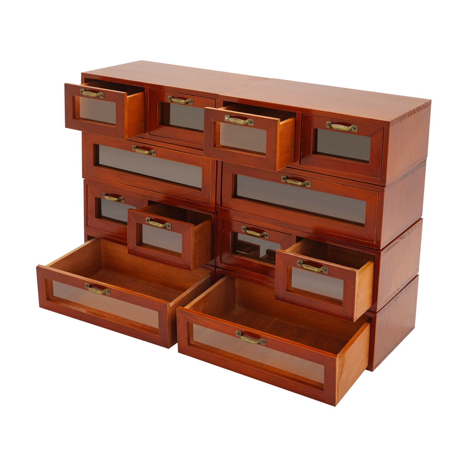 Vintage Wood Stackable Storage Box, Multi-Drawer Desktop Organizer W/ Handles