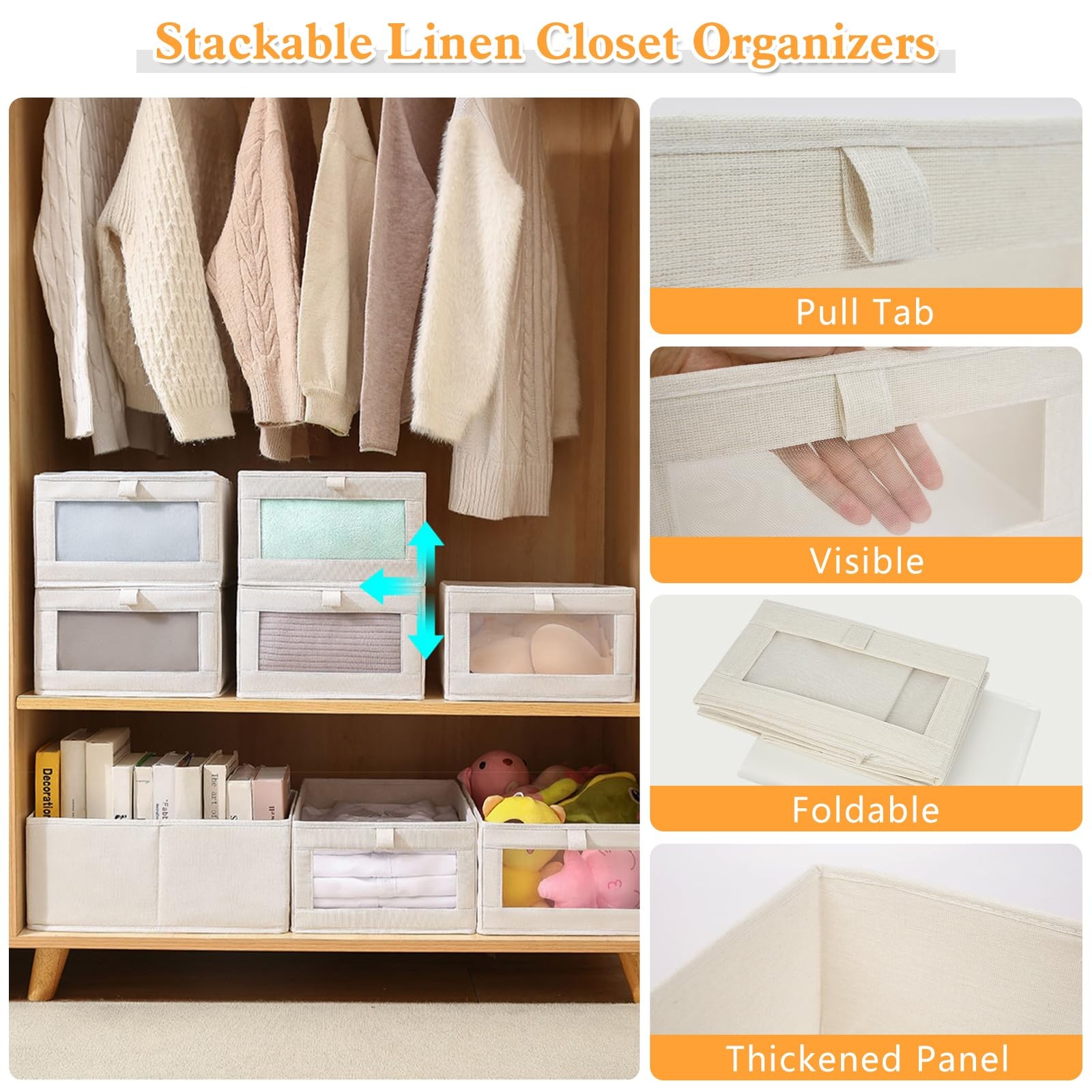 8 Piece Drawer Organizer System Cabinet Organizer, Foldable Storage Bo…