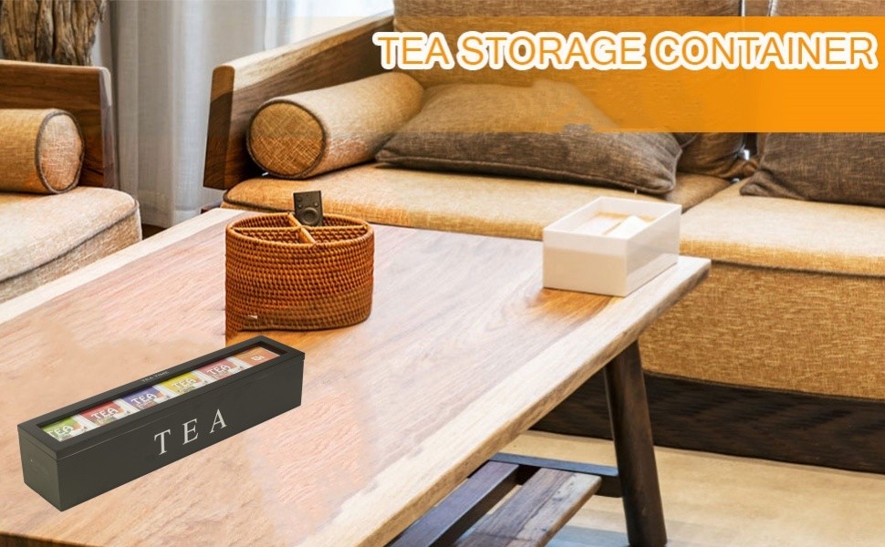 Tea Box Stora Organizer, Tea Stora Box with 5 Slots, Tea