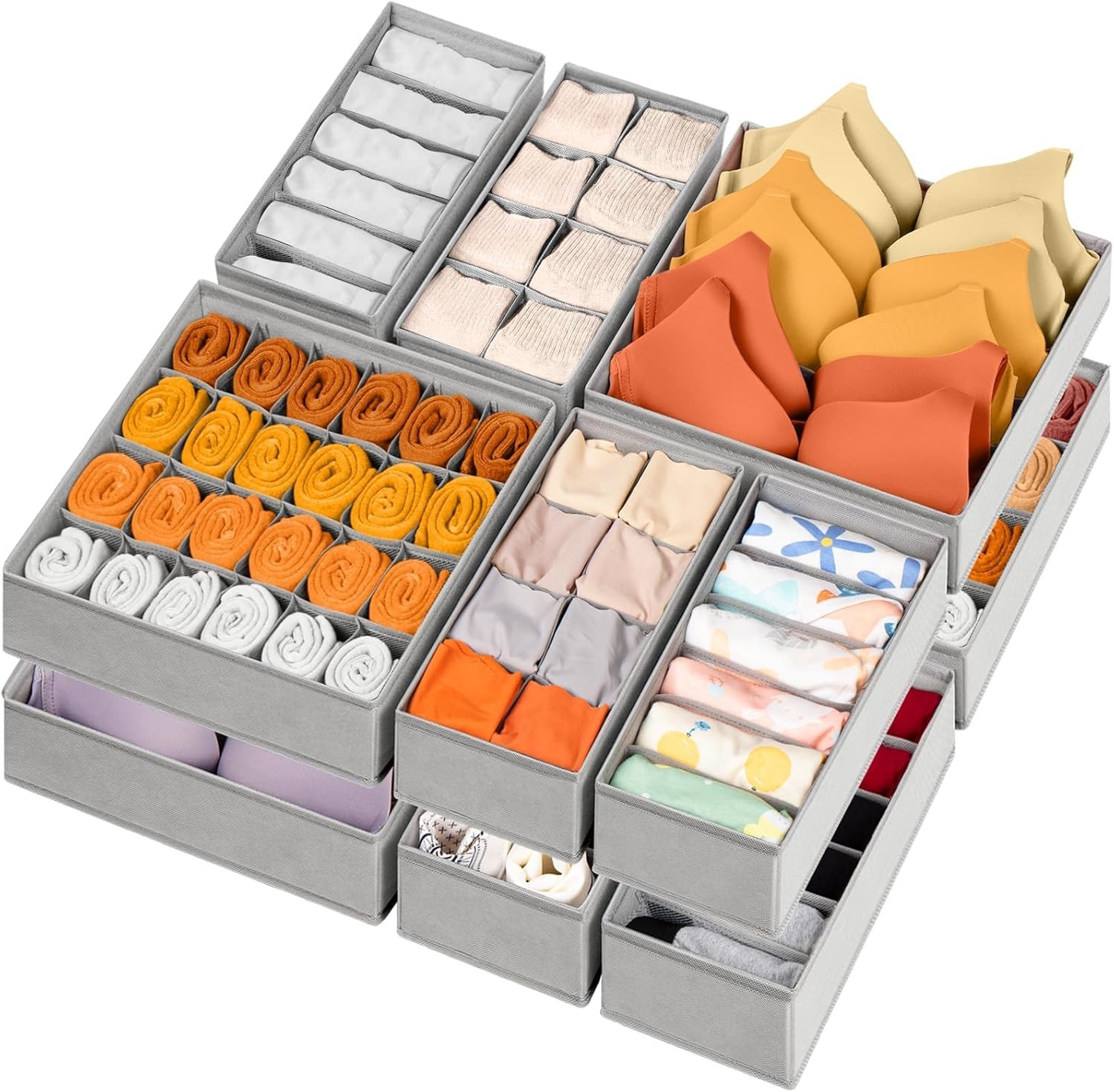 12 Pack Sock Underwear Drawer Organizer Dividers, 116 Cells Fabric Foldable D…