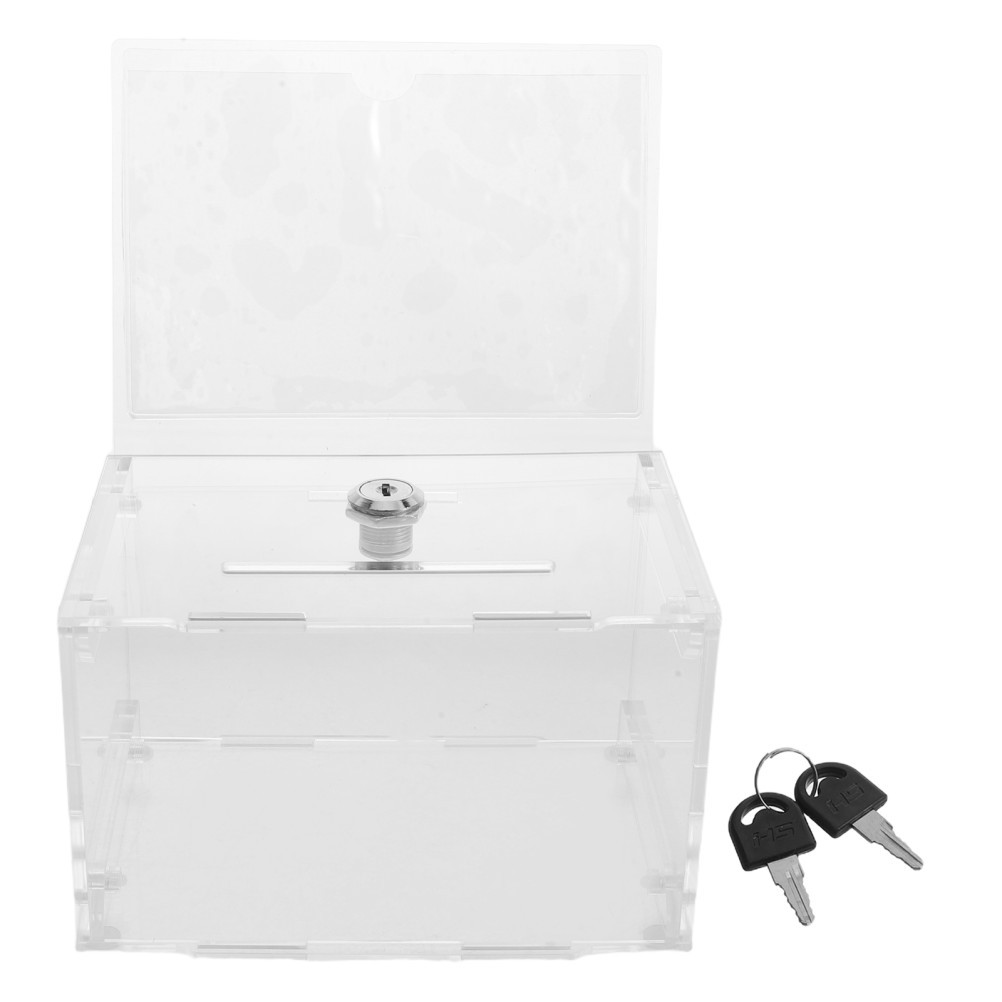 Clear Acrylic Ballot Box with Key – Lockable Money Collection Box with Slot –