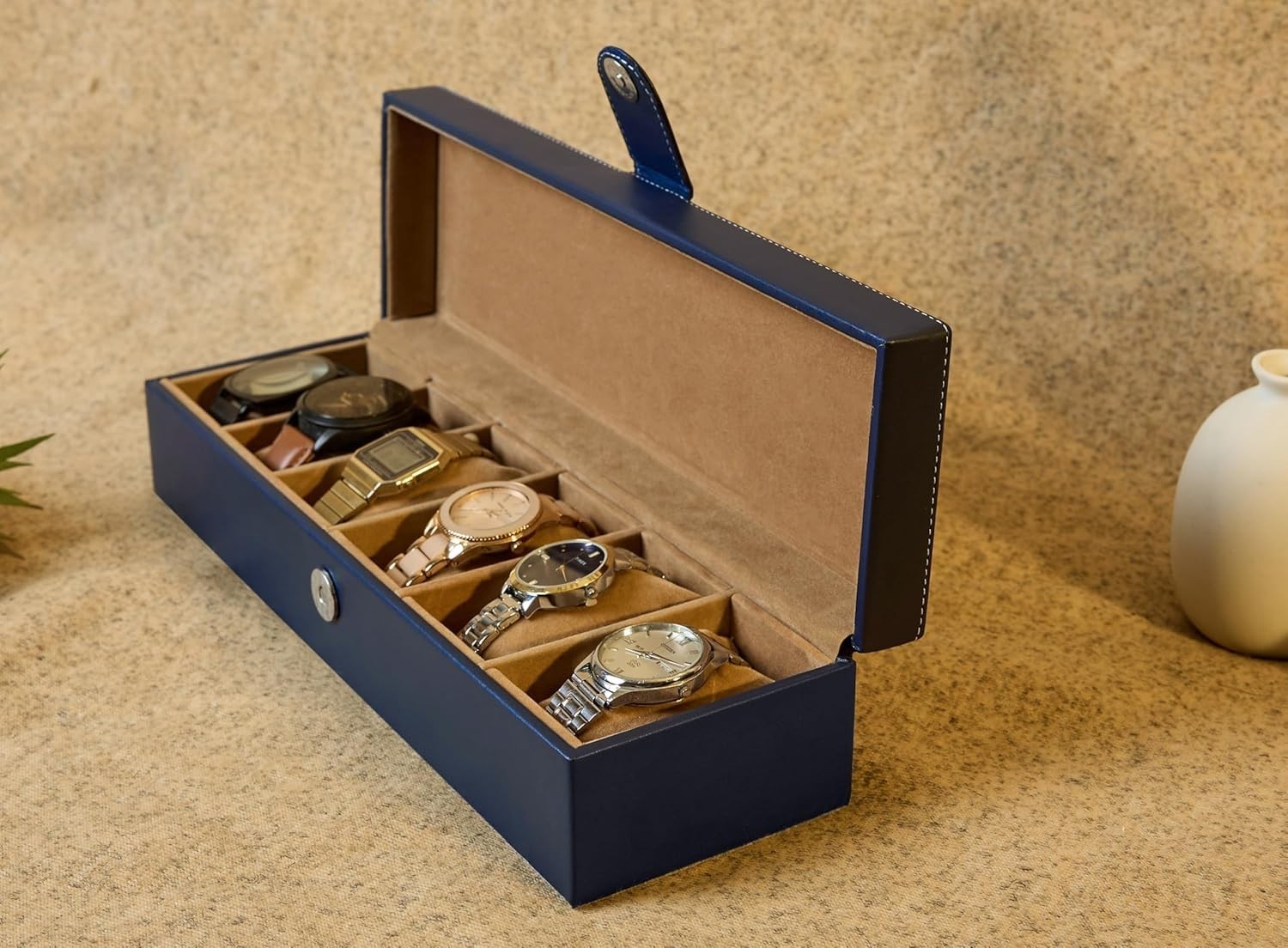 Watch Box Organizer Case with 6 Slots – Velvet Interior, Unisex Storage Display