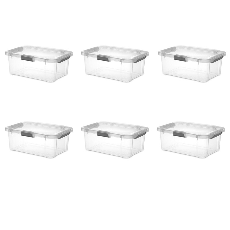 Stackable HingeLID Storage Bin W/ Clear Lid & Comfort Grip Handles 6 Pack New