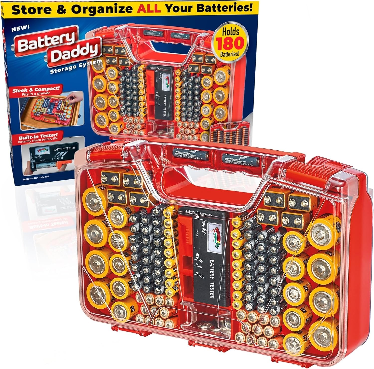 Battery Daddy Storage & Organizer Case w/Tester, Stores & Protects Up to 180 …
