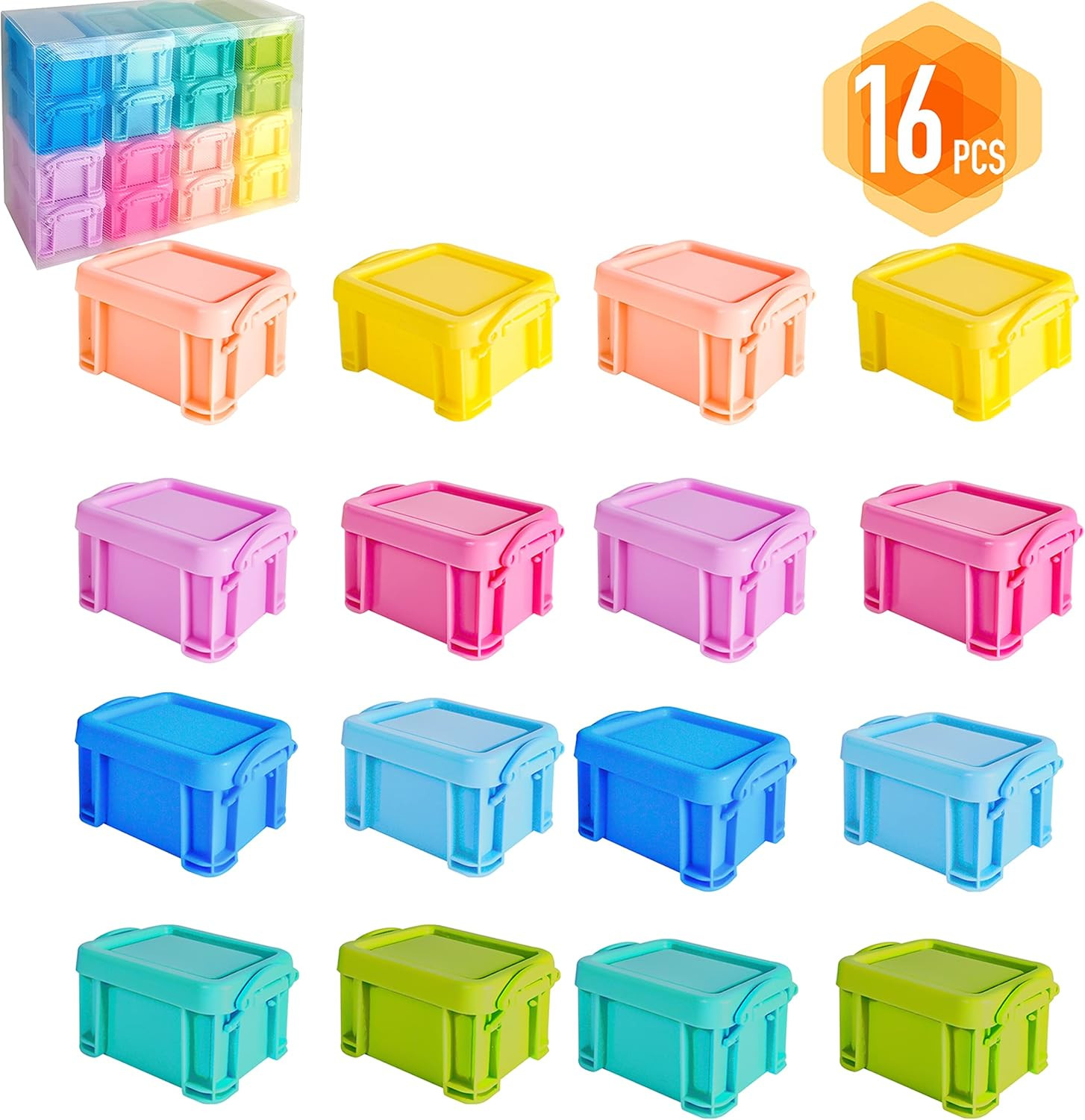 Cute Small Stackable Mini Storage Box with Lid, 8 Kinds of Macaron Color Plastic