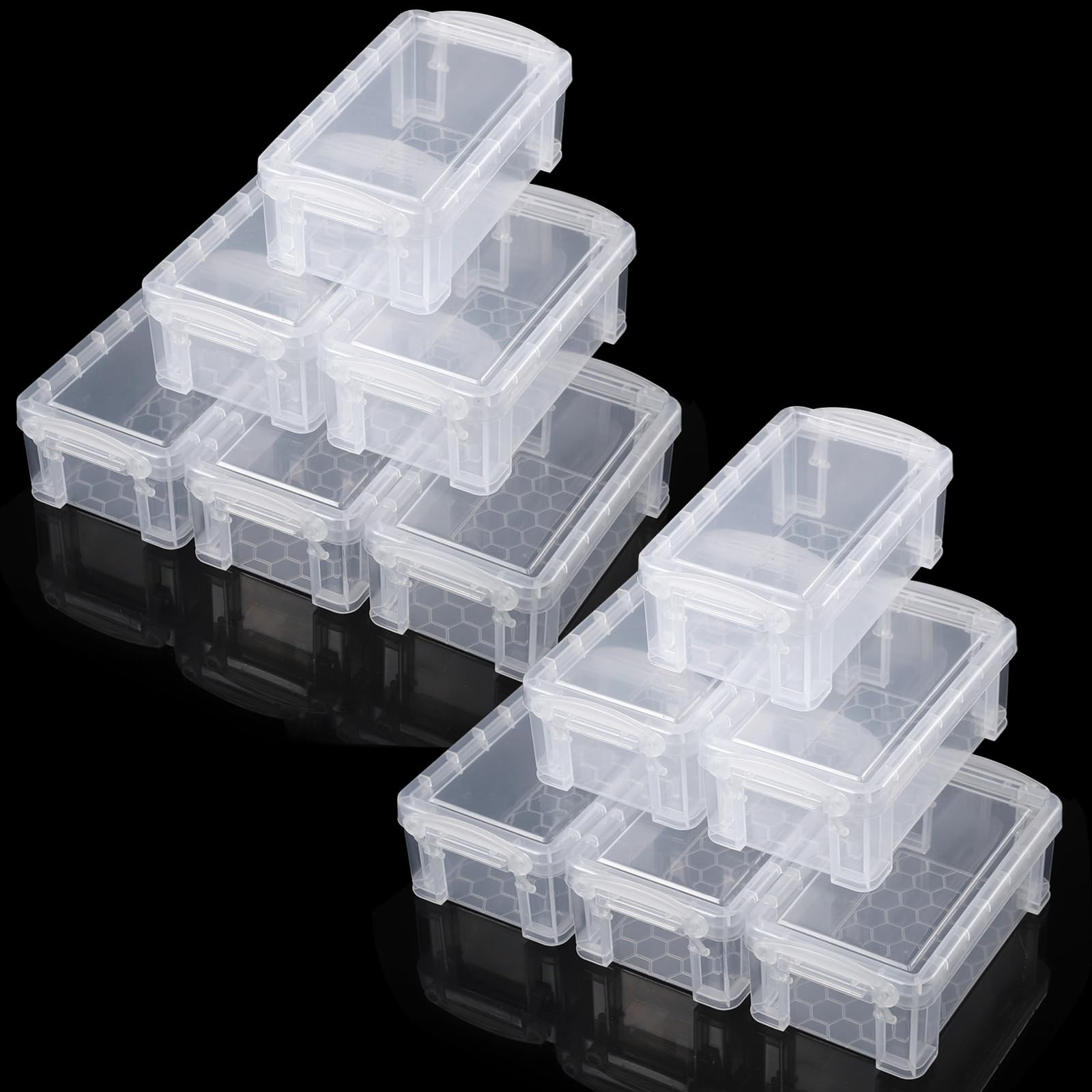 12 Pcs Mini Plastic Boxes, Small Clear Storage Containers with Locking Lids, Cle