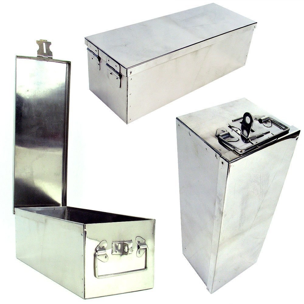 Lock Box with Folding Handle – Durable Metal Storage Chest with Stackable Des