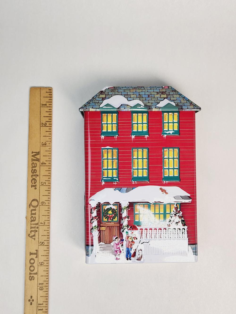 Happy London Christmas Village House Tin Box – ~9 in, Multicolor