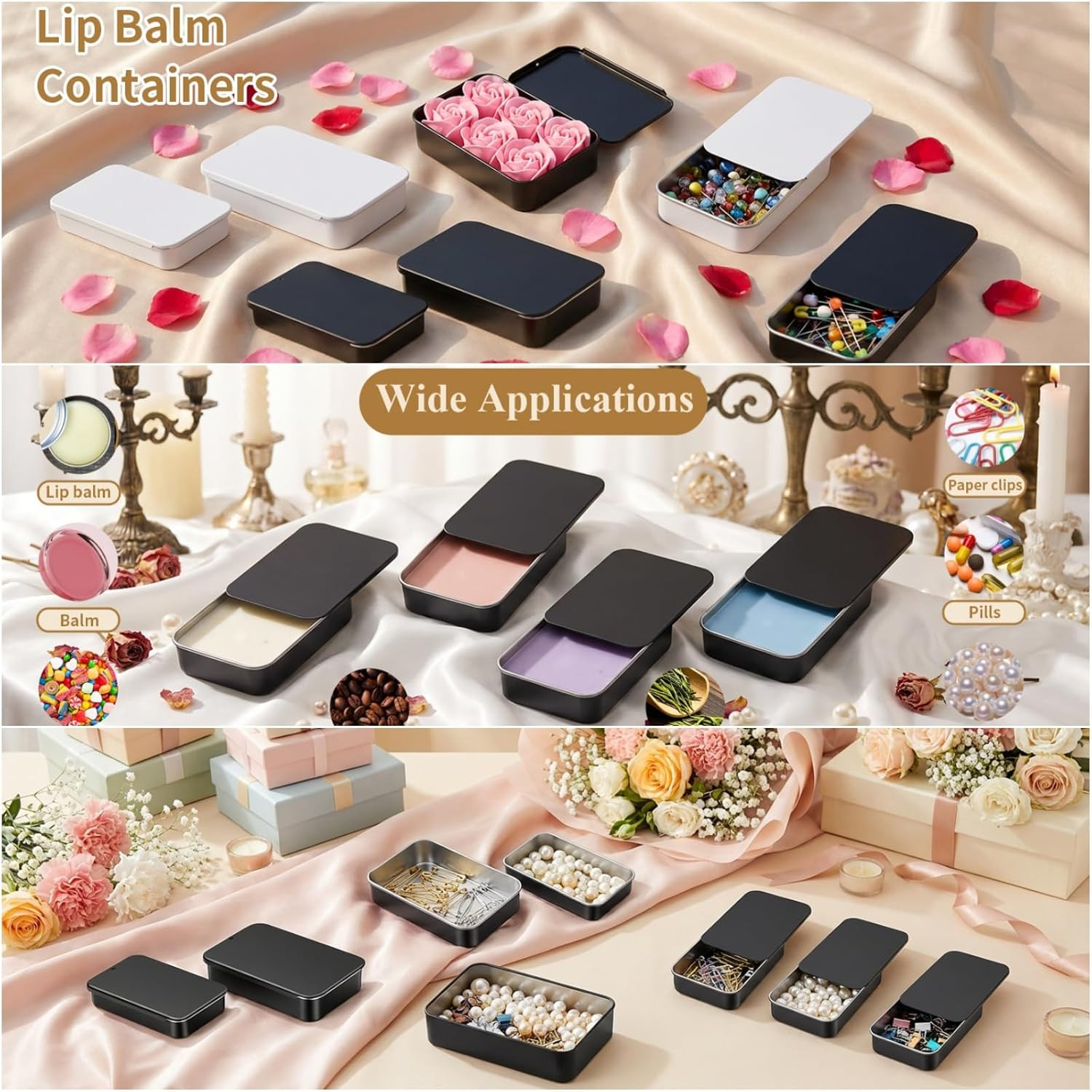 24-Pack Slide Top Rectangular Metal Tin Containers for Candies Jewelry Crafts Pi