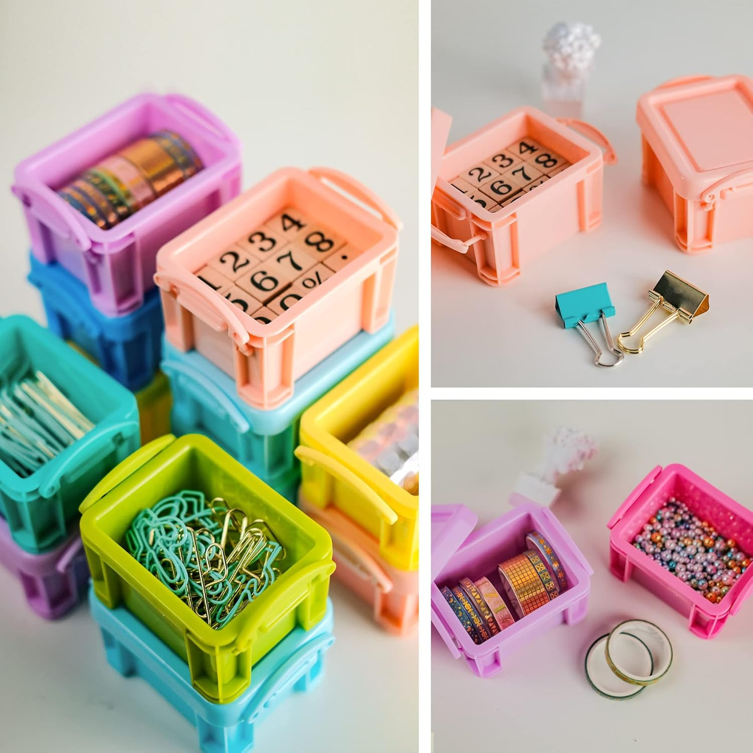 Cute Small Stackable Mini Storage Box with Lid, 8 Kinds of Macaron Color Plastic