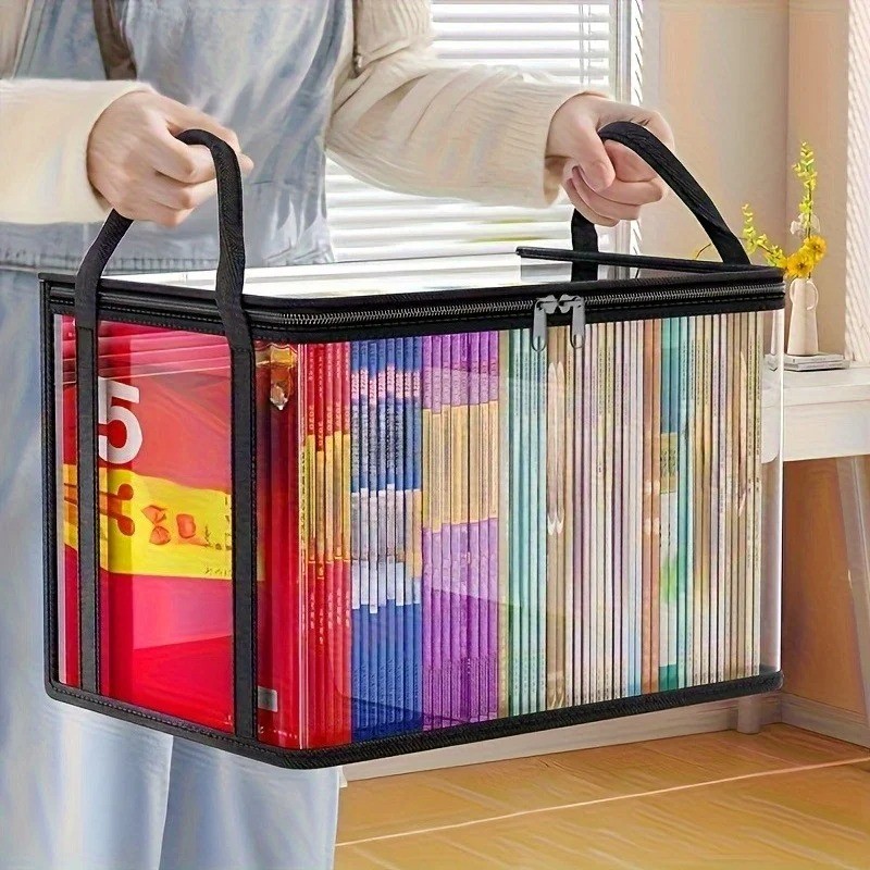 2-Pack Transparent Storage Boxes Foldable Plastic Organizer with Lid Large