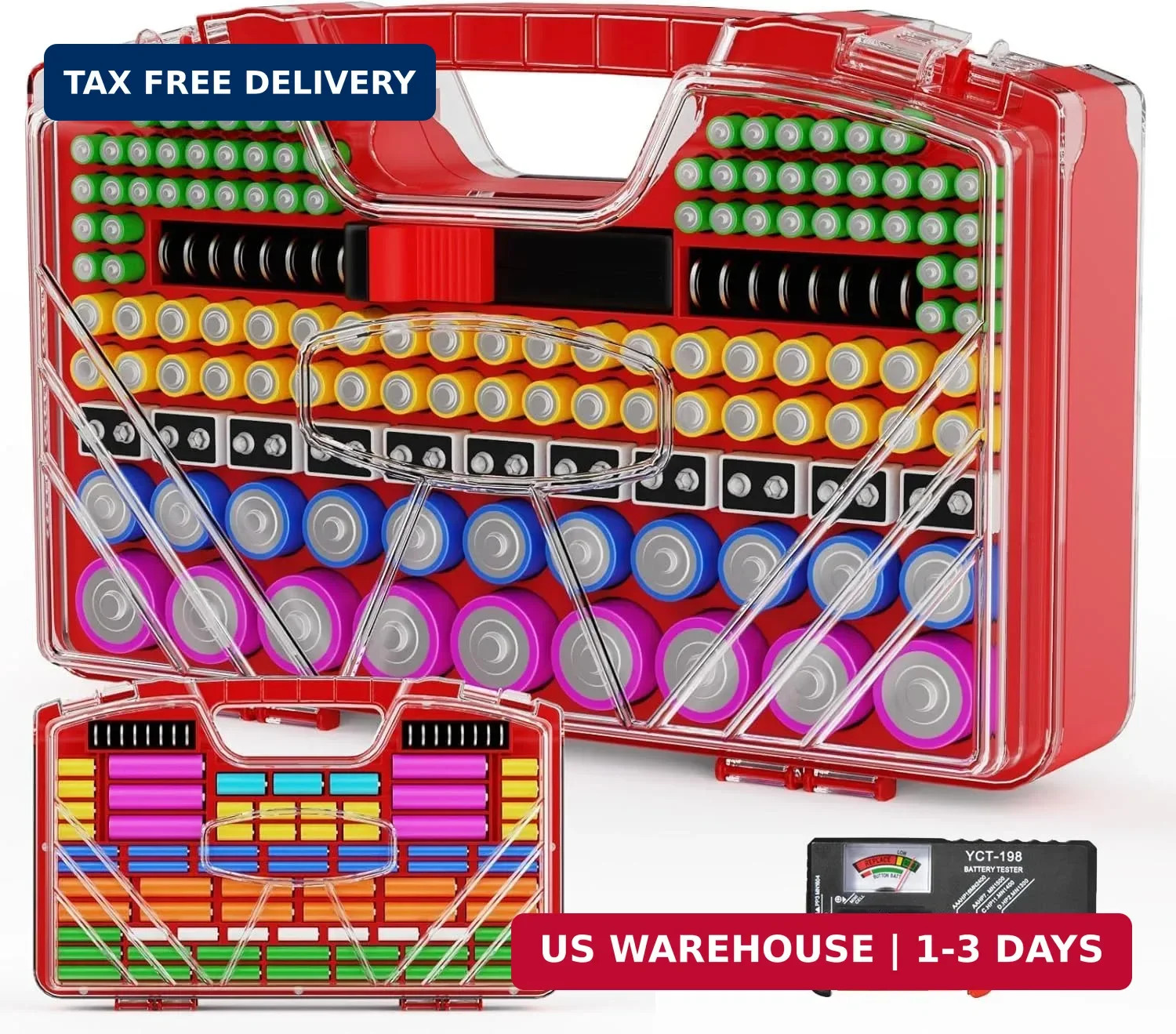 Battery Organizer Storage Holder Box Case with Tester – 285 Batteries Double-Sid