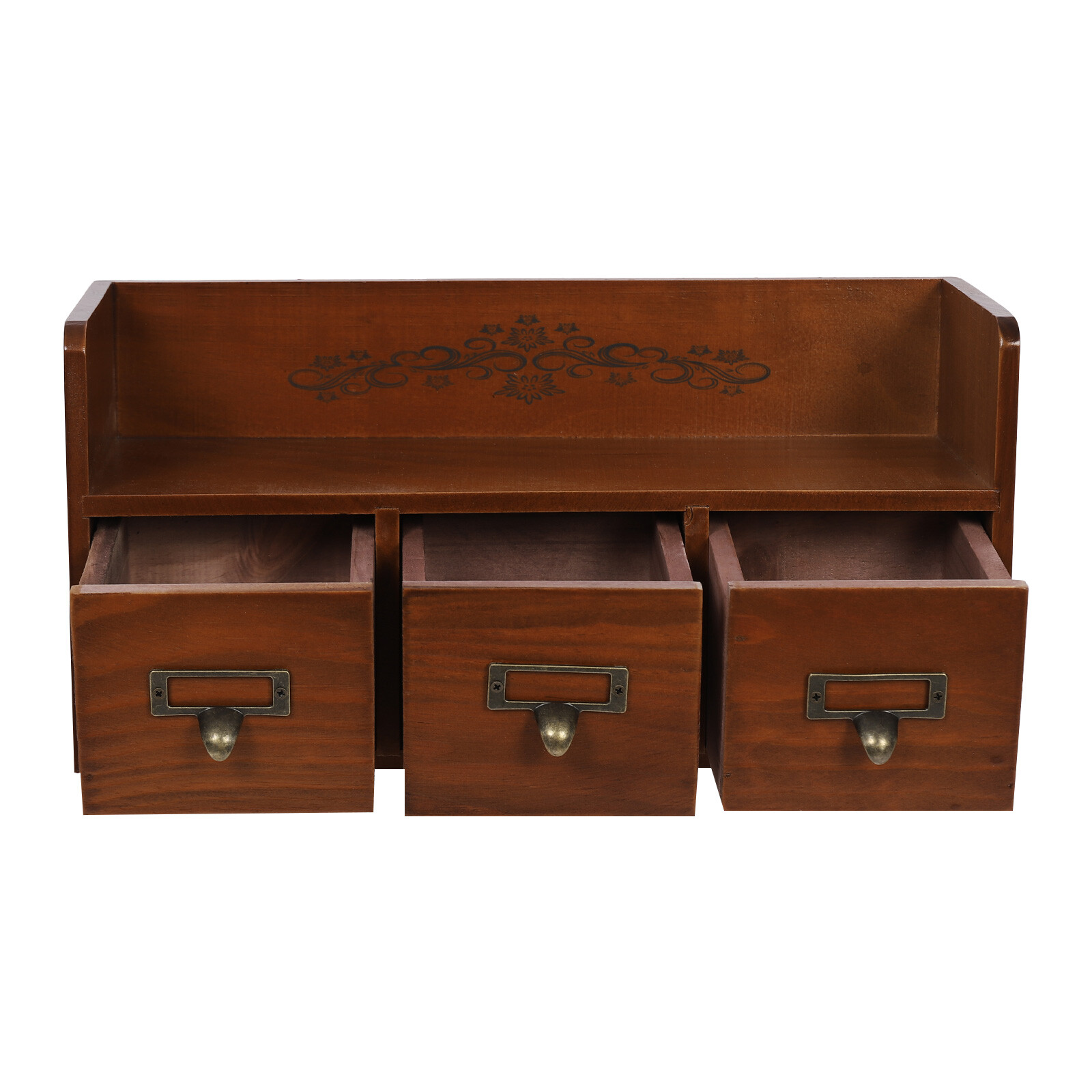 Vintage 3-Drawer Pine Wood Desktop Organizer for Cosmetics and Jewelry