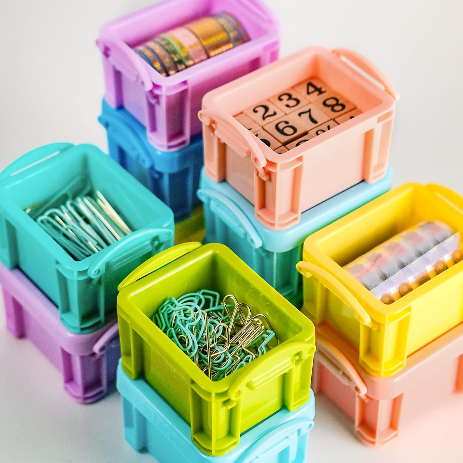 Cute Small Stackable Mini Storage Box with Lid, 8 Kinds of Macaron Color Plastic