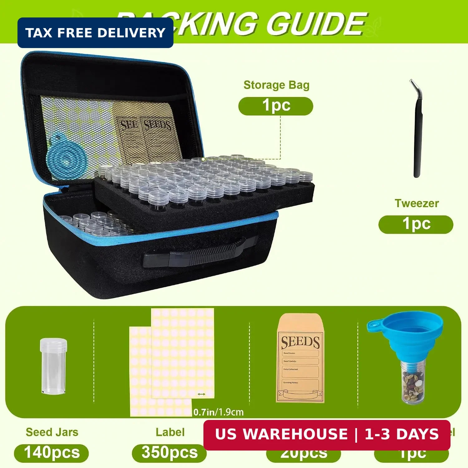 140 Slots Seed Storage Organizer Box with 20 Envelopes, Large Capacity Seed Stor