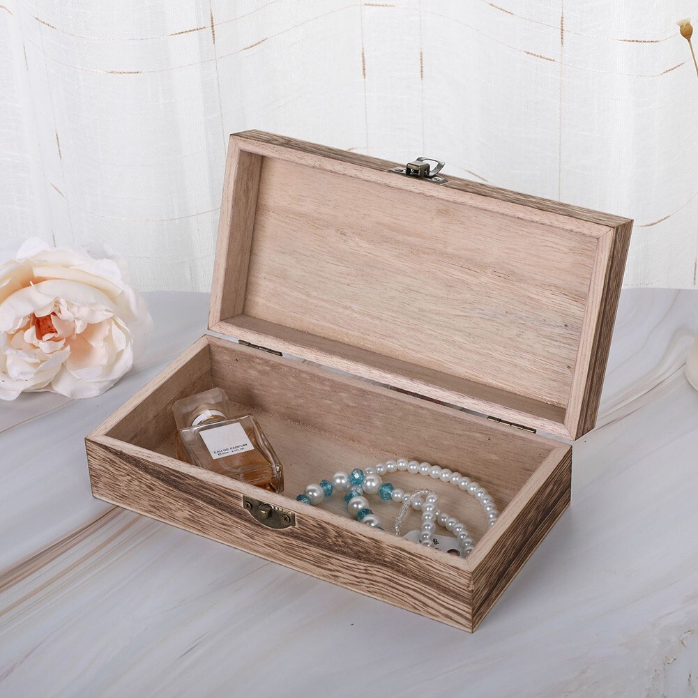 Design Wood Storage Box With Clamshell Opening and Metal Buckle