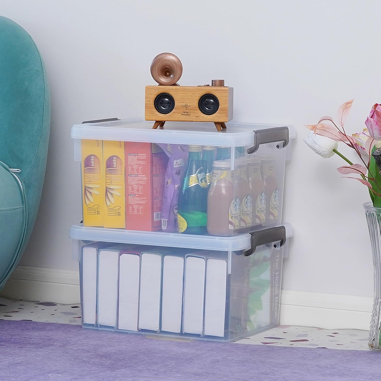 Storage Lids Large Bins Citylife Stackable Contain Storage Qt. 22.2 Plastic with