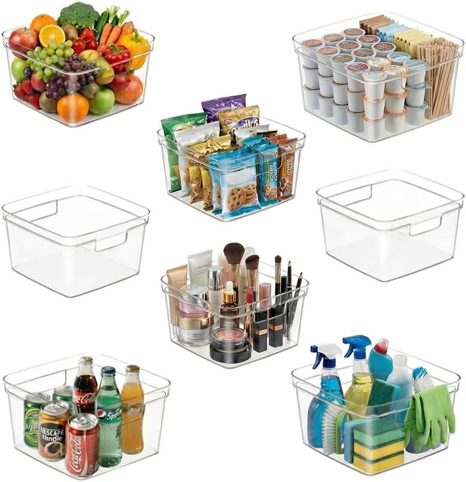 8-Pack Clear Cube Storage Bins, 10X10 Open-Top Plastic Organizer Boxes, Durable