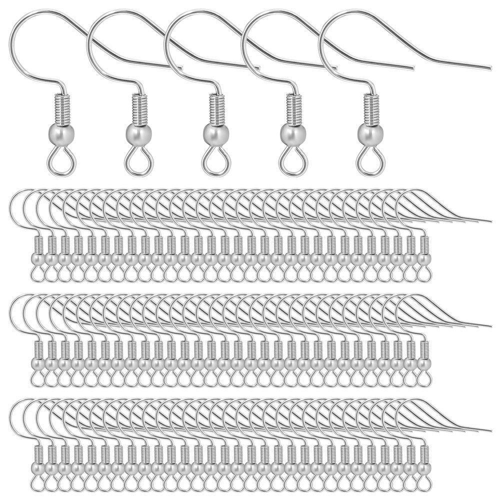 100 Pcs 0.7 Mm Titanium Steel Earring Hook Spring Bead Earing Hook Silver