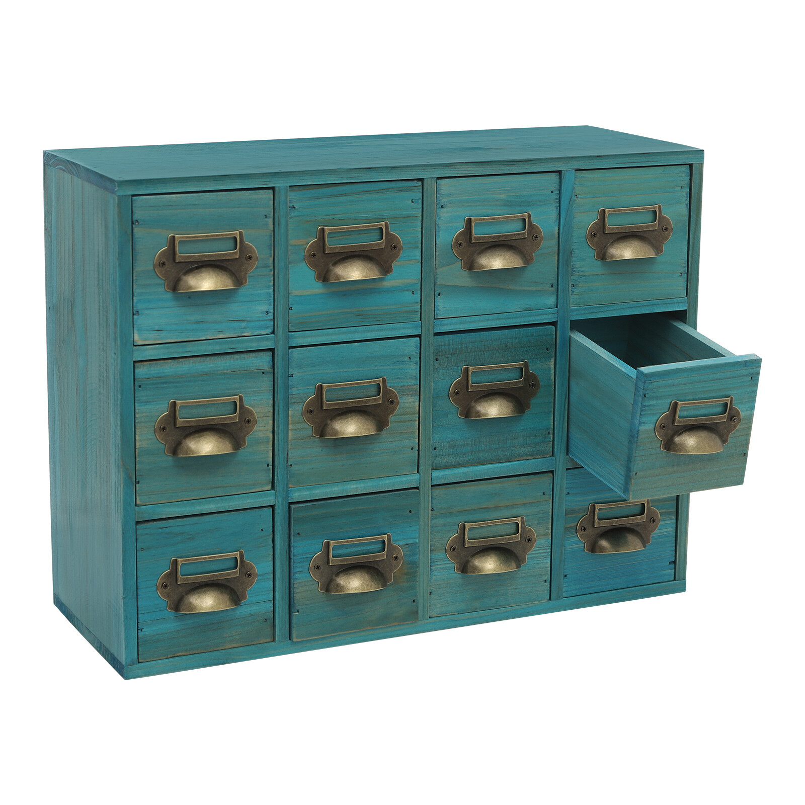 12 Drawers Wooden Blue Cabinet Desktop Storage Organizer of Cabinet Bedroom