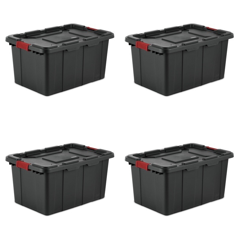 Heavy Duty 27 Gal Industrial Storage Tote Plastic Bin W/ Latch Lid 4 Count New