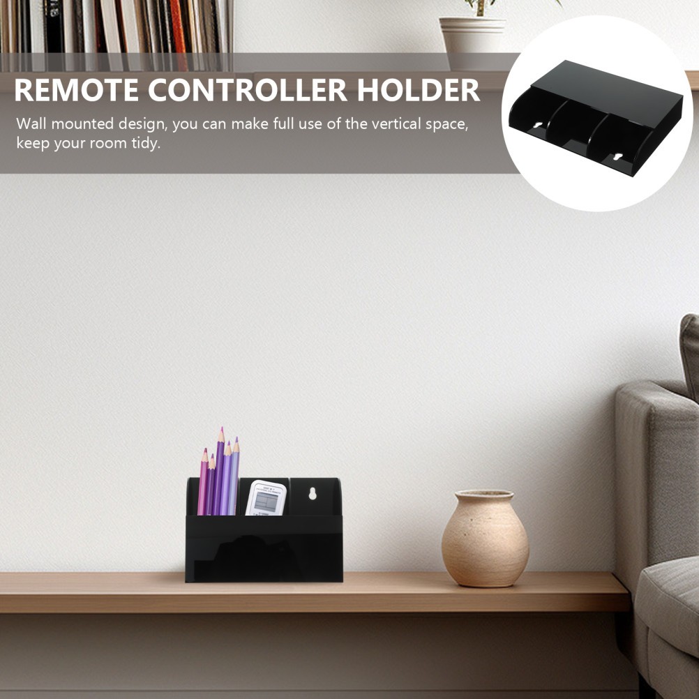 1PC 3 Grids Wall Hanging Box Acrylic Wall-mounted Storage Box (Black)