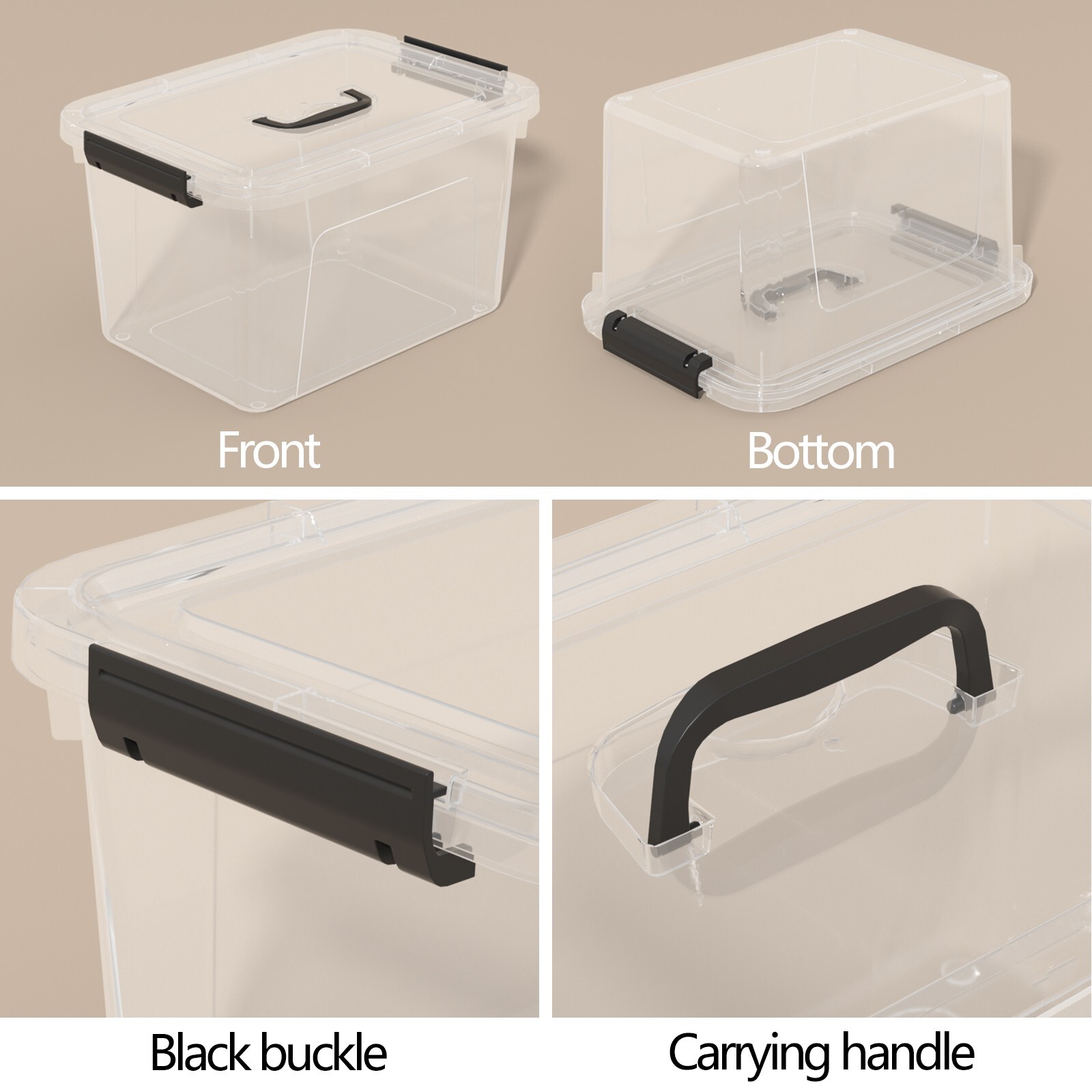6PCS 12 Quart Latching Storage Box Stackable Bin w/ Latch Lid Plastic Container