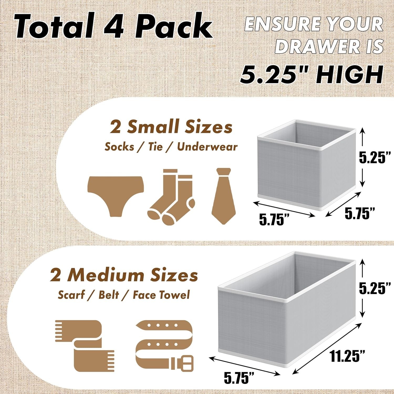 Stylish Gray 4-Compartment Underwear Organizer – Collapsible and Space-Saving