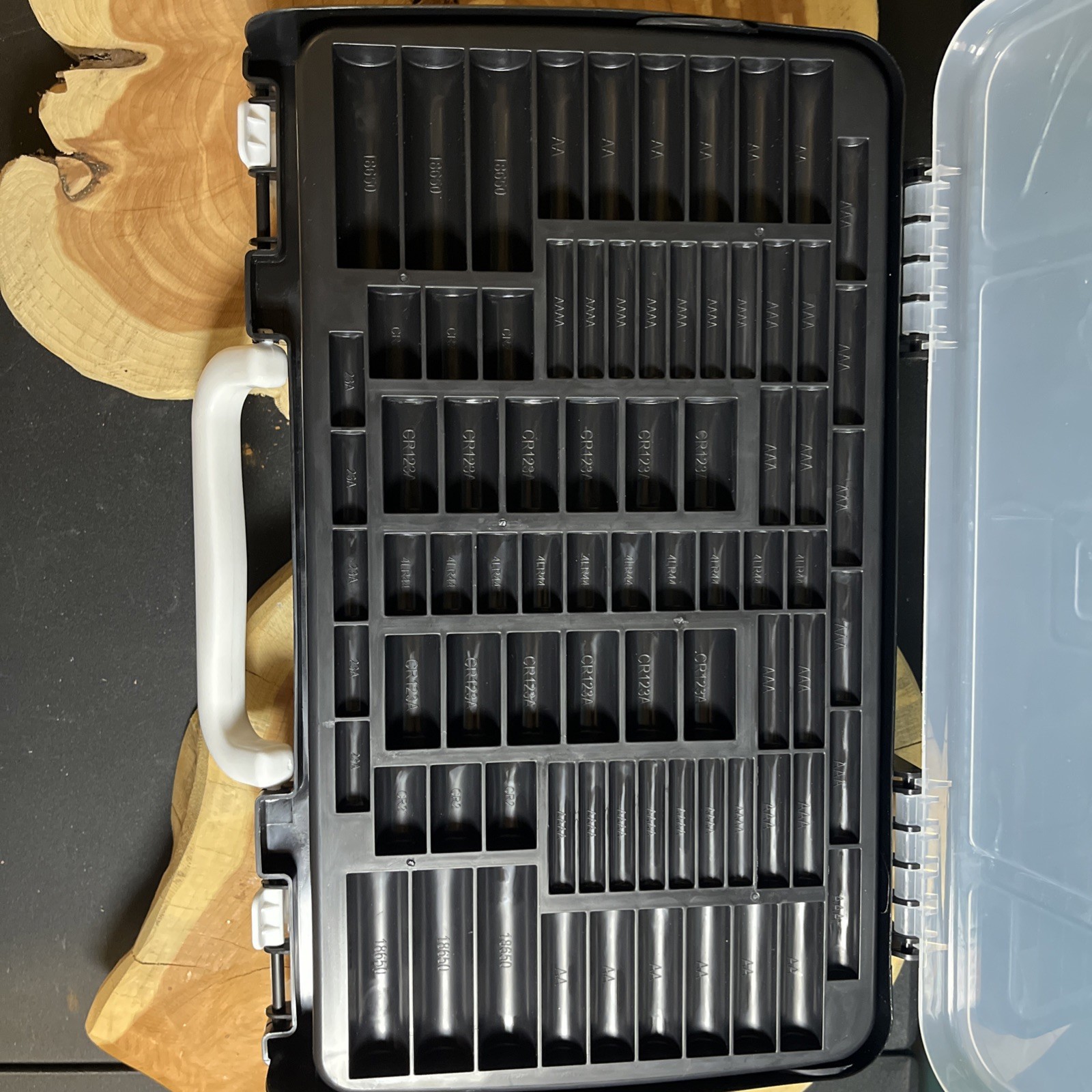 Double Sided Plastic Battery Storage Box With Battery Tester.